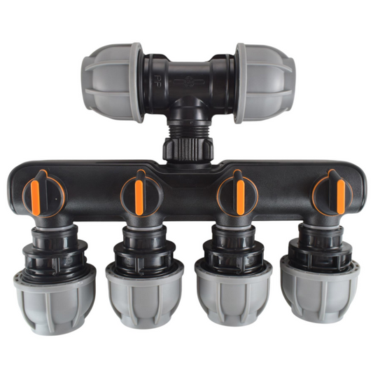 32mm MDPE Tee 4-Way Manifold