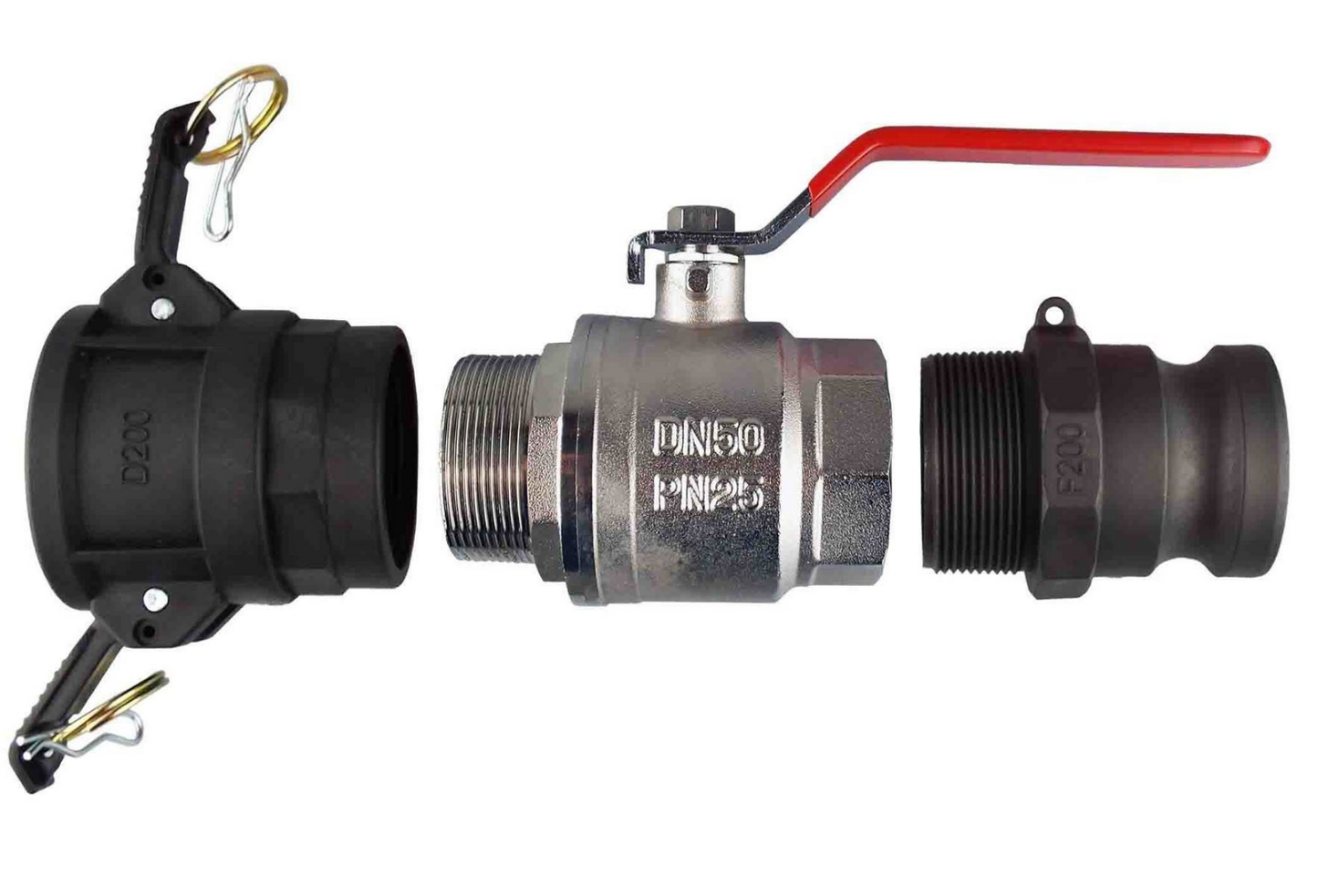 Ball Valve Lever 1.5" BSPM-F with Camlock Type D and F Connectors Kit