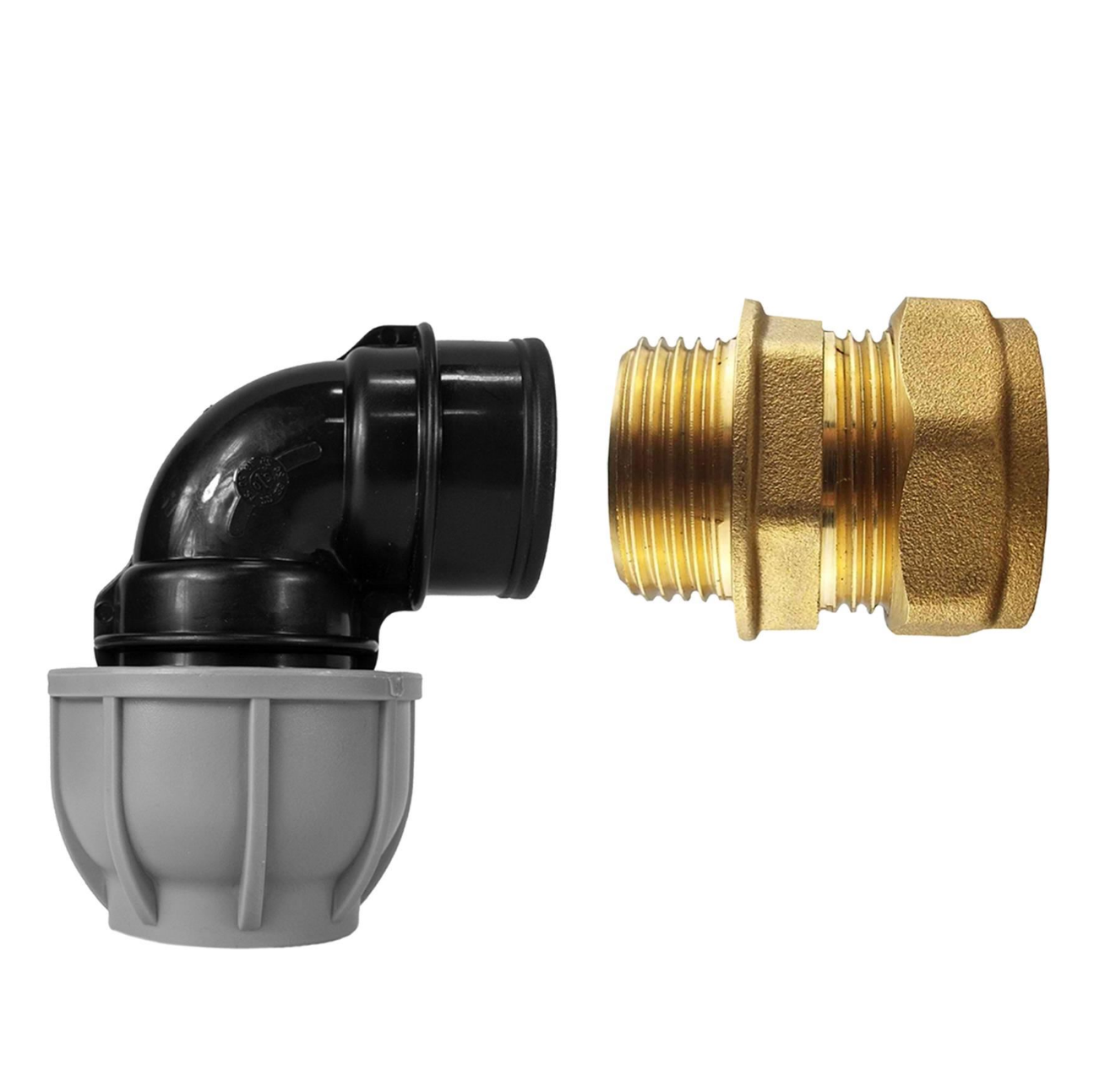Brass Compression 28mm Straight with 25mm MDPE Elbow