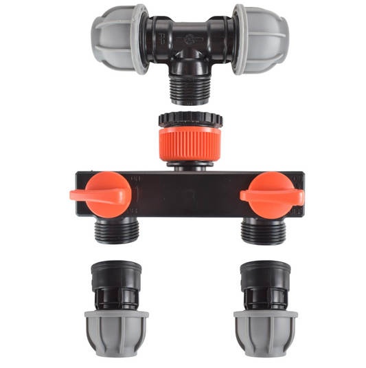 Tap Splitter with Valves and 20mm MDPE Tee/Straight Fittings Kit