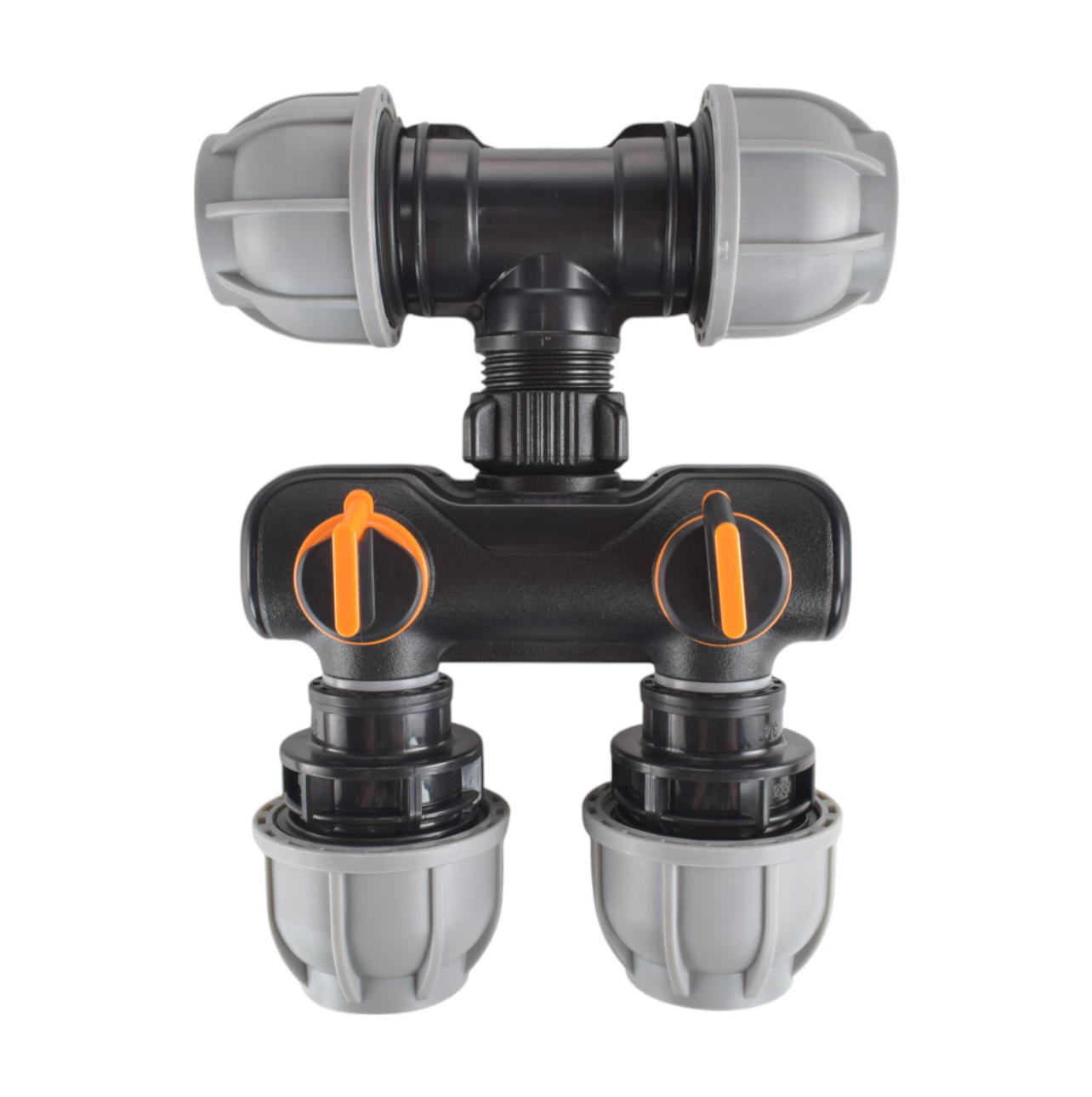 Two Way Splitter with 25mm MDPE Tee Inlet and Straight Outlets