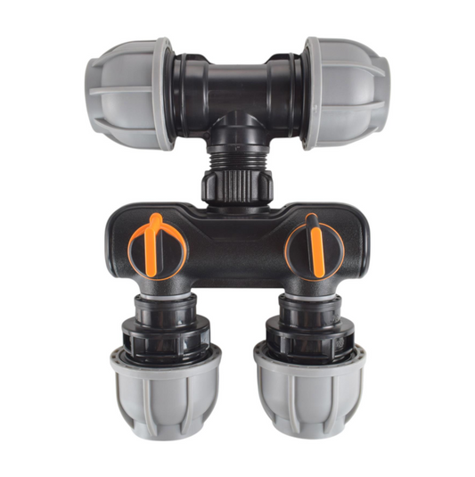 Two Way Splitter with 25mm MDPE Tee Inlet and Straight Outlets