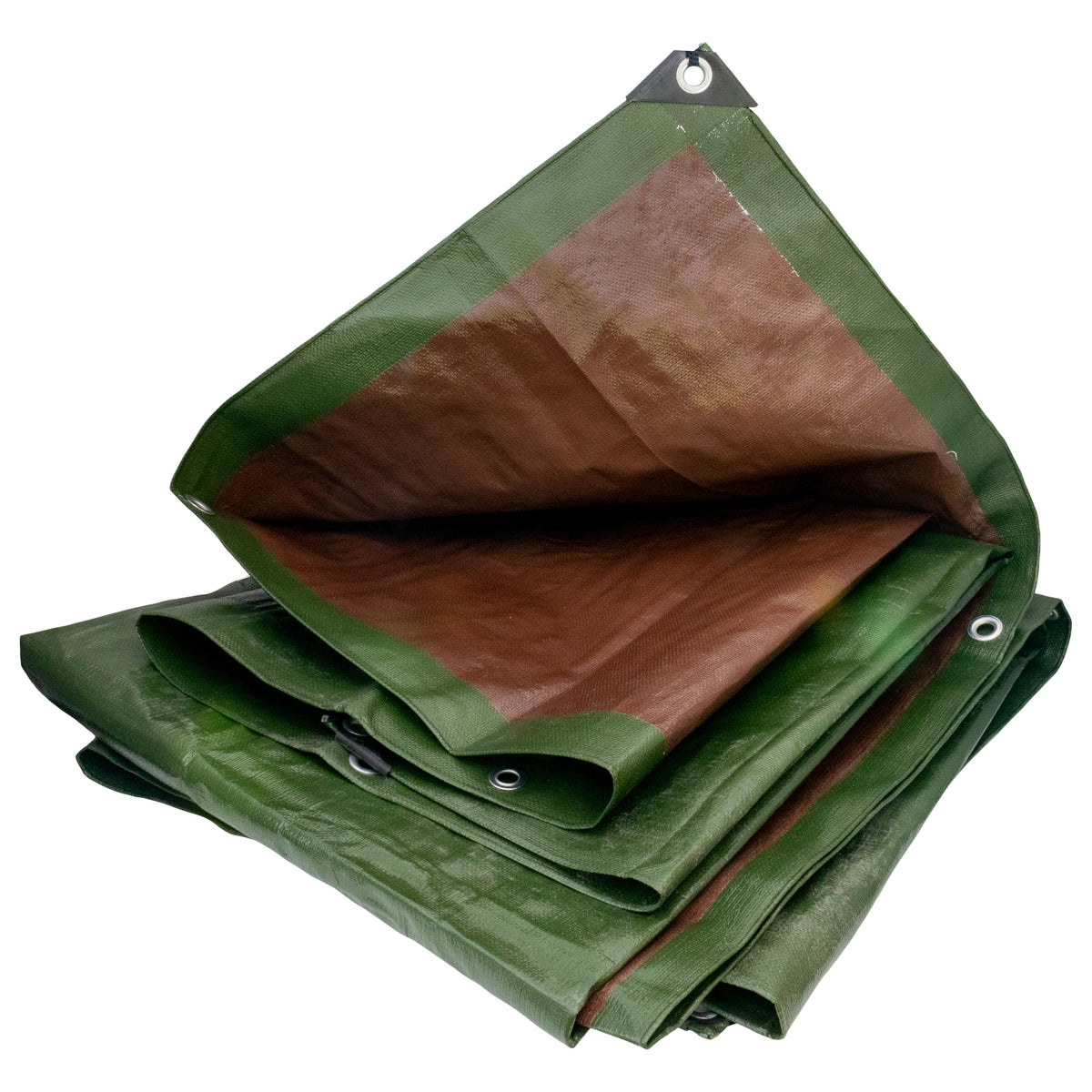 Tarpaulin 200GSM Green/Brown with 10 x Clip-On Eyelets Black