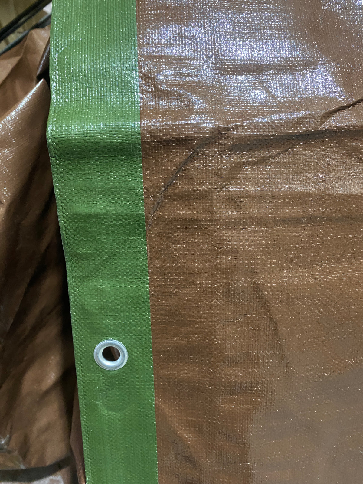 Tarpaulin 200GSM Green/Brown with 10 x Clip-On Eyelets Black