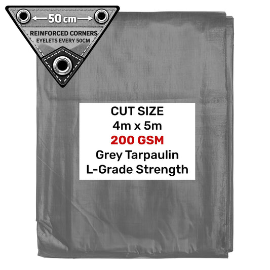 Grey L-Grade Tarpaulin 4m x 5m