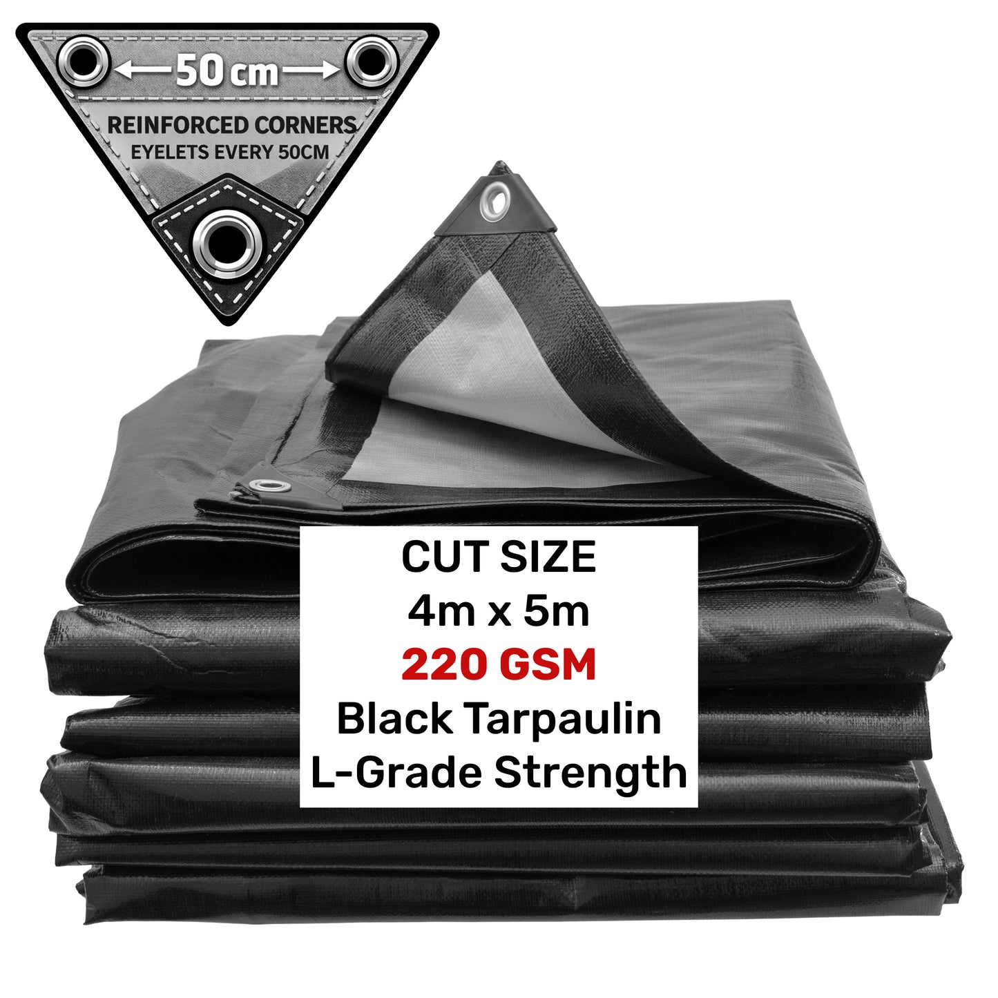 Black/Silver L-Grade Tarpaulin 4m x 5m