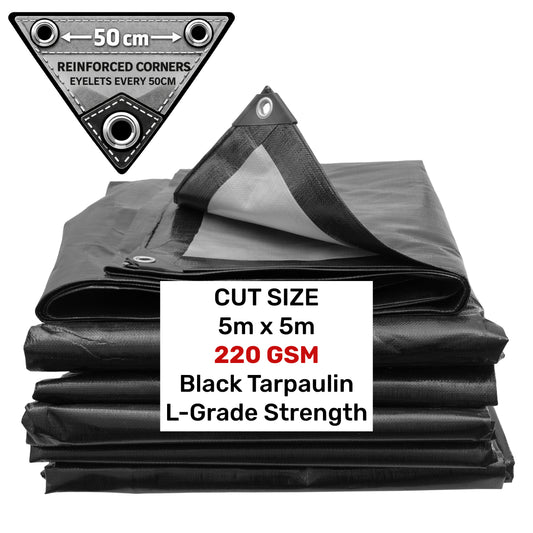 Black/Silver L-Grade Tarpaulin 5m x 5m