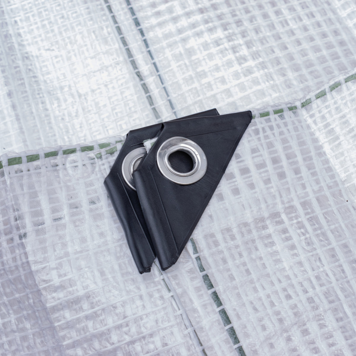 Tarpaulin 300GSM Clear with 10 x Clip-On Eyelets Black