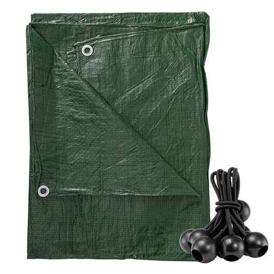 Green S-Grade Tarpaulin with 10 x 4" Bungee Balls (Black)