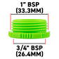 Female Tap Connector 1" or 3/4" BSP Female, Green/Gray