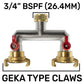 Two Way Tap Splitter Brass 3/4" BSP with Geka Type Outlets