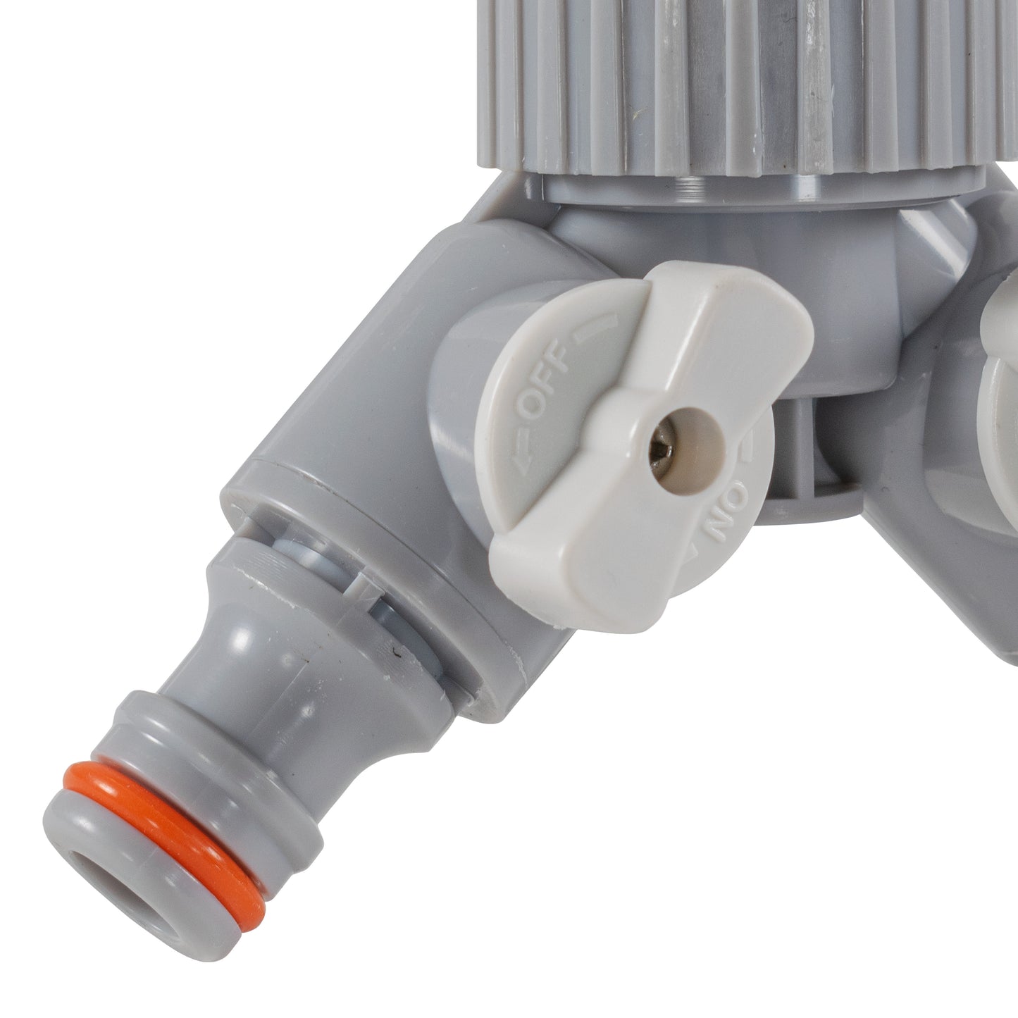 2-Way Tap Connector With Valves 1" or 3/4" BSP Female, Gray/White
