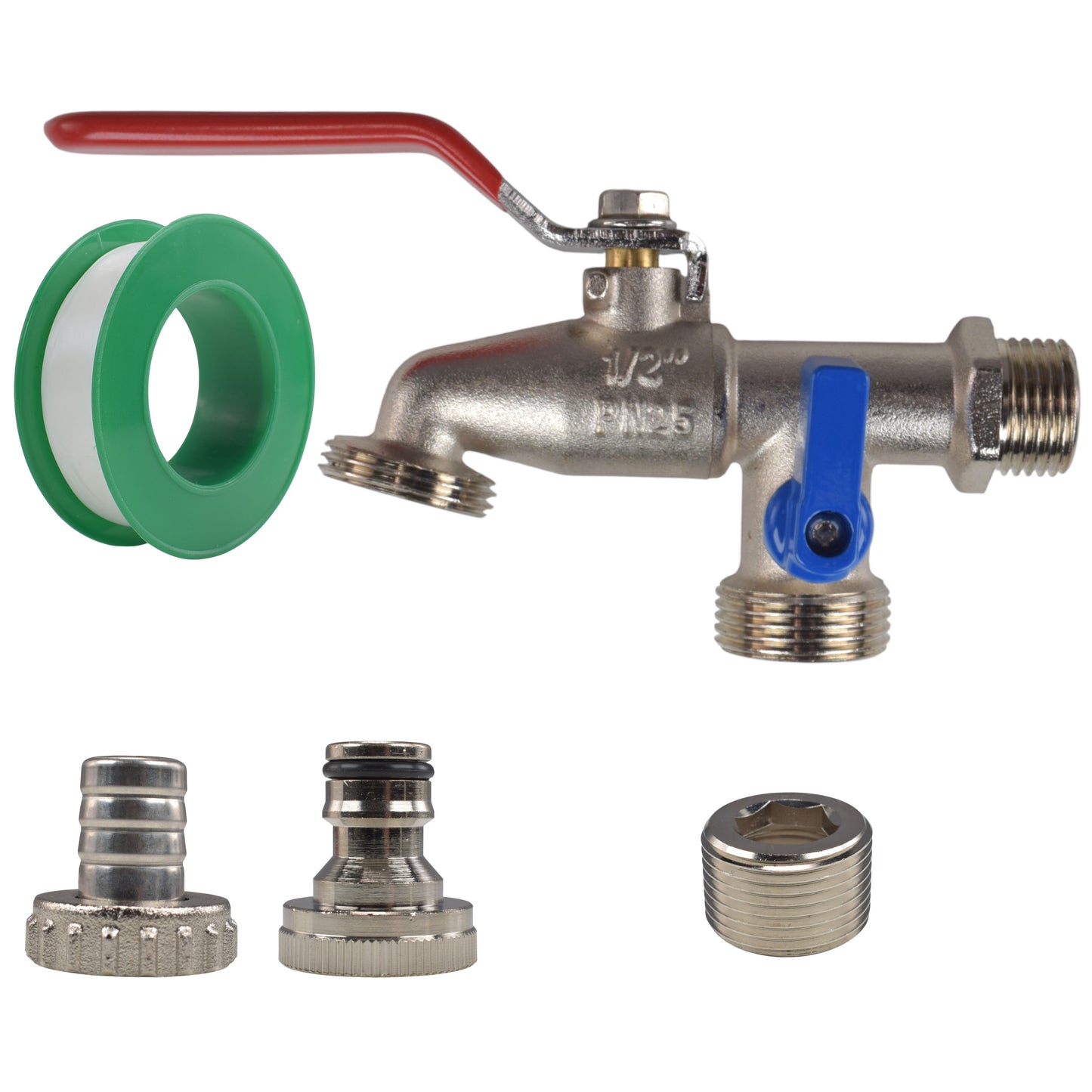 Double Lever Tap Kit with Barb/Quick Connect Outlet, ½” and ¾” BSP Thread Inlet