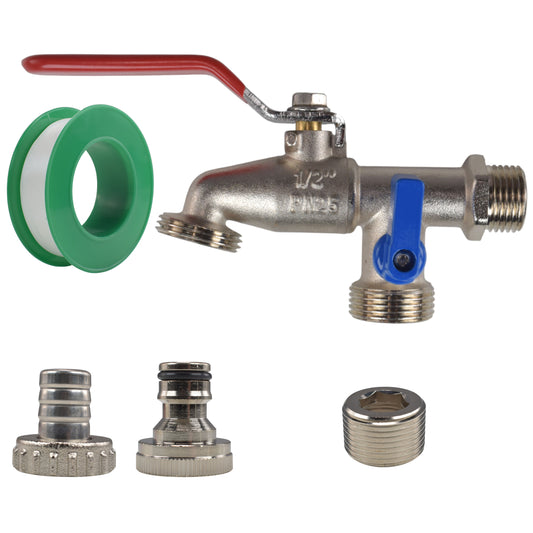 Double Lever Tap Kit with Barb/Quick Connect Outlet, ½” and ¾” BSP Thread Inlet