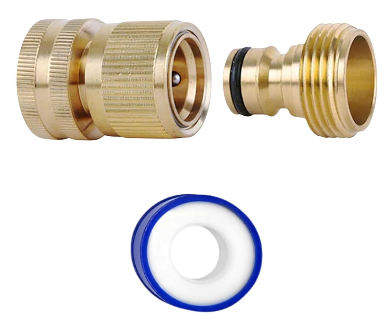 X00240N56X x1,  Brass Hose Connector Set - 3/4 Inch Male & Female Quick Connectors + PTFE Tape