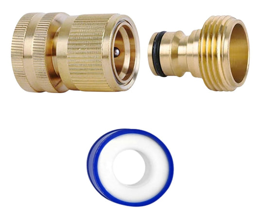 X00240N56X x1,  Brass Hose Connector Set - 3/4 Inch Male & Female Quick Connectors + PTFE Tape