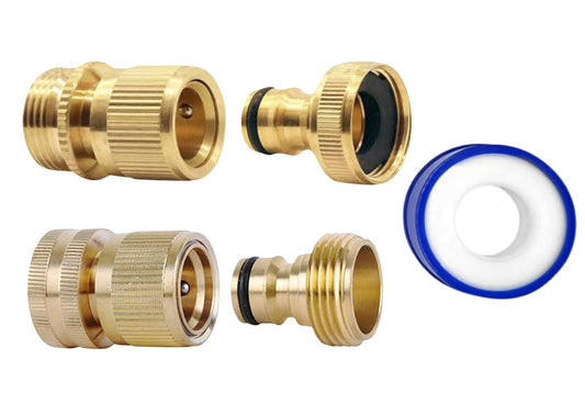 X00240NUXV x1,  2 Pairs Garden Hose Quick Connect Set | 3/4 Inch Solid Brass Hose Fittings with PTFE Tape