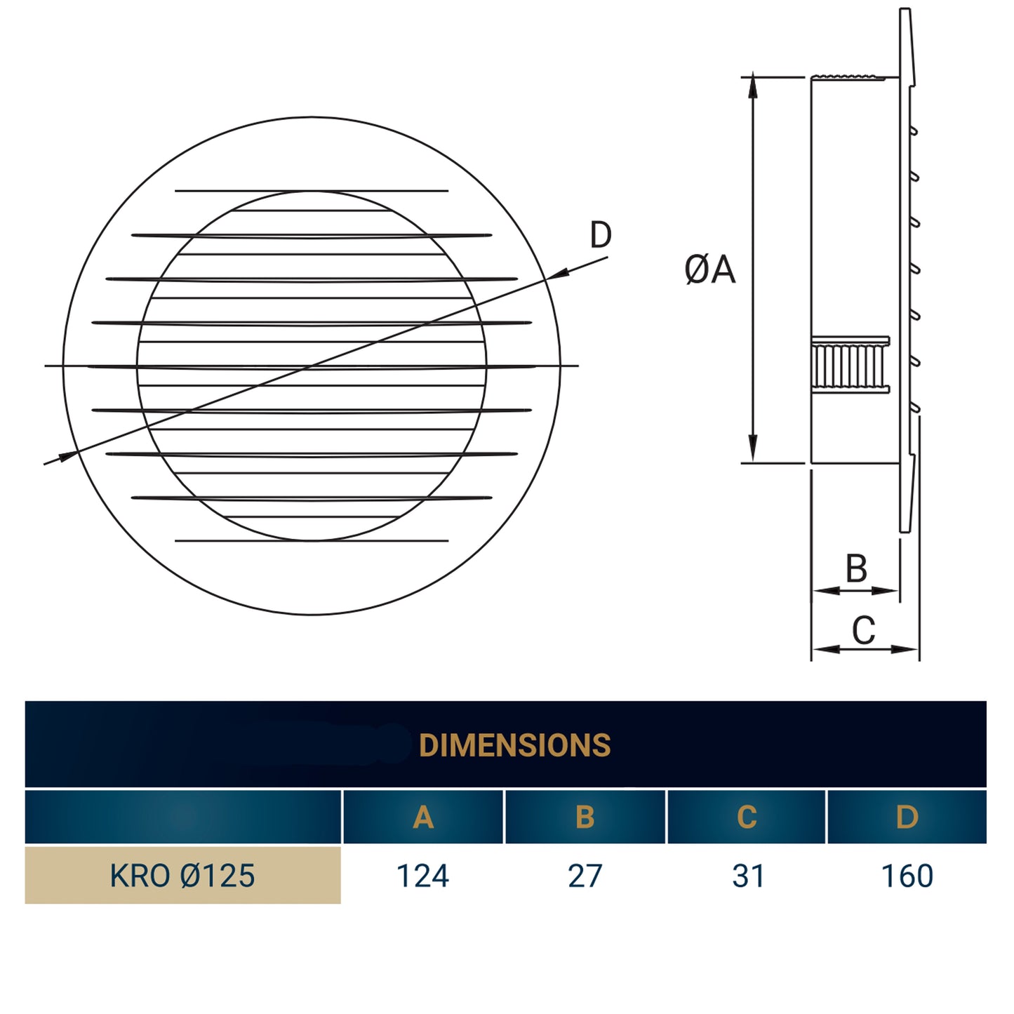 Louvre Vent KRO 125 With Fly Mesh