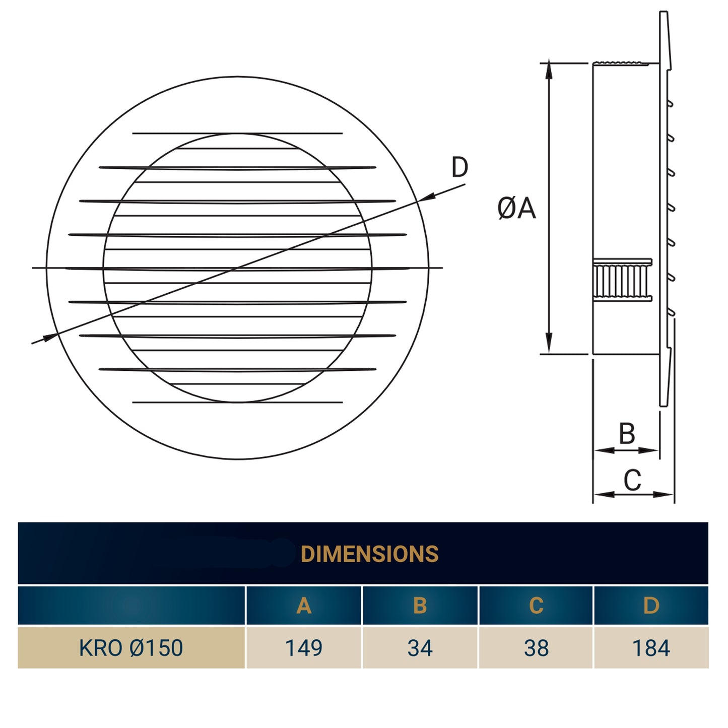 Louvre Vent KRO 150 With Fly Mesh