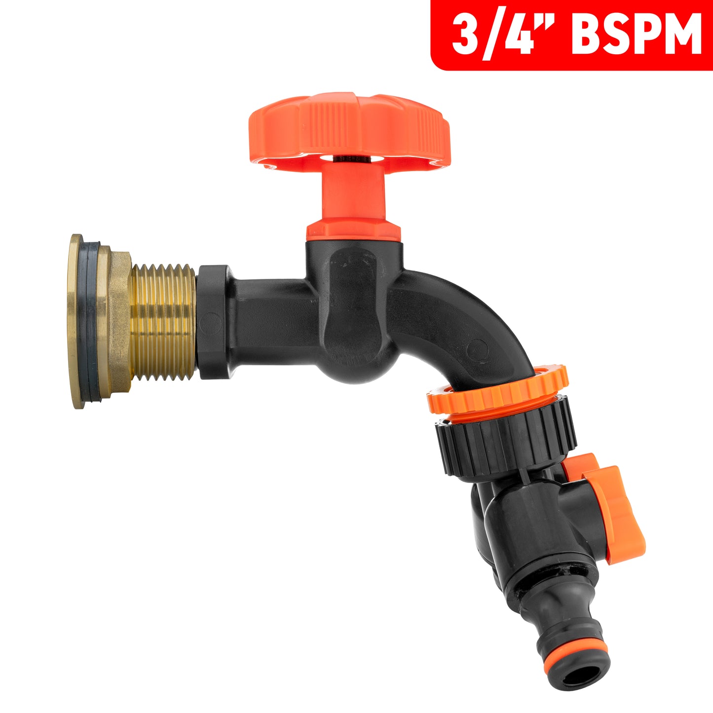 Water Butt Brass Kit 3/4" with Black Dial Tap + Two-Way Splitter and Drill Bit