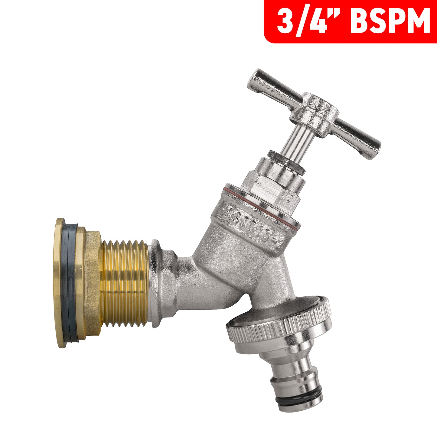 Water Butt Brass Kit 3/4" with Nickel Plated Brass Quick Connect Tap and Drill Bit