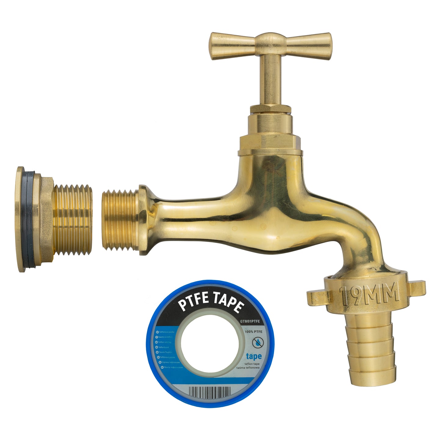 Water Butt Brass Kit 3/4" with 19mm Barbed Polished Brass Tap and Drill Bit