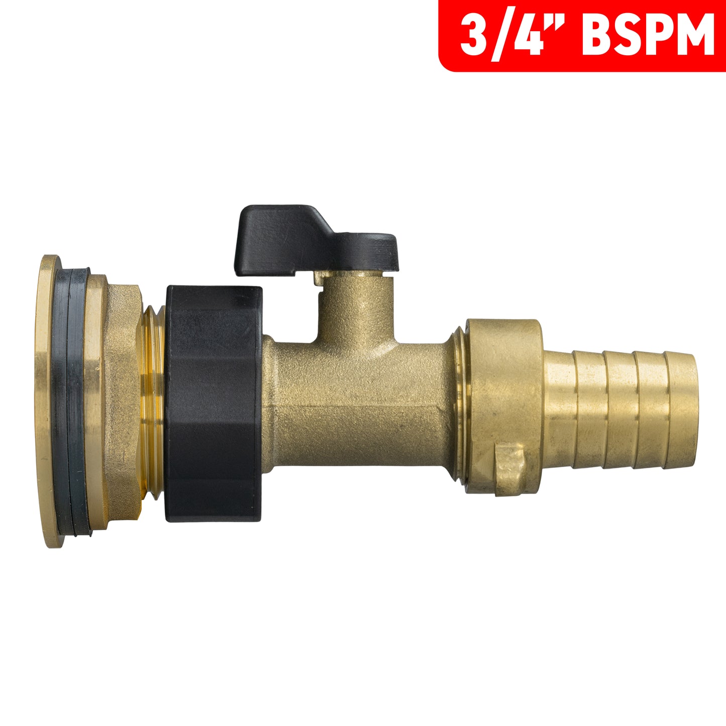 Water Butt Brass Kit 3/4" with Brass Valve + 19mm Barb and Drill Bit