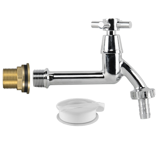 Water Butt Brass Kit 3/4" with Extended Brass Chrome Tap ½” Barb