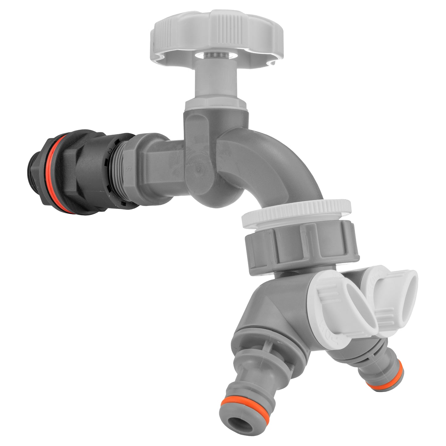 Water Butt Kit 1/2" with Grey Dial Tap + Two-Way Splitter