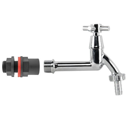 Water Butt Kit 1/2" with Extended Brass Chrome Tap ½” Barb