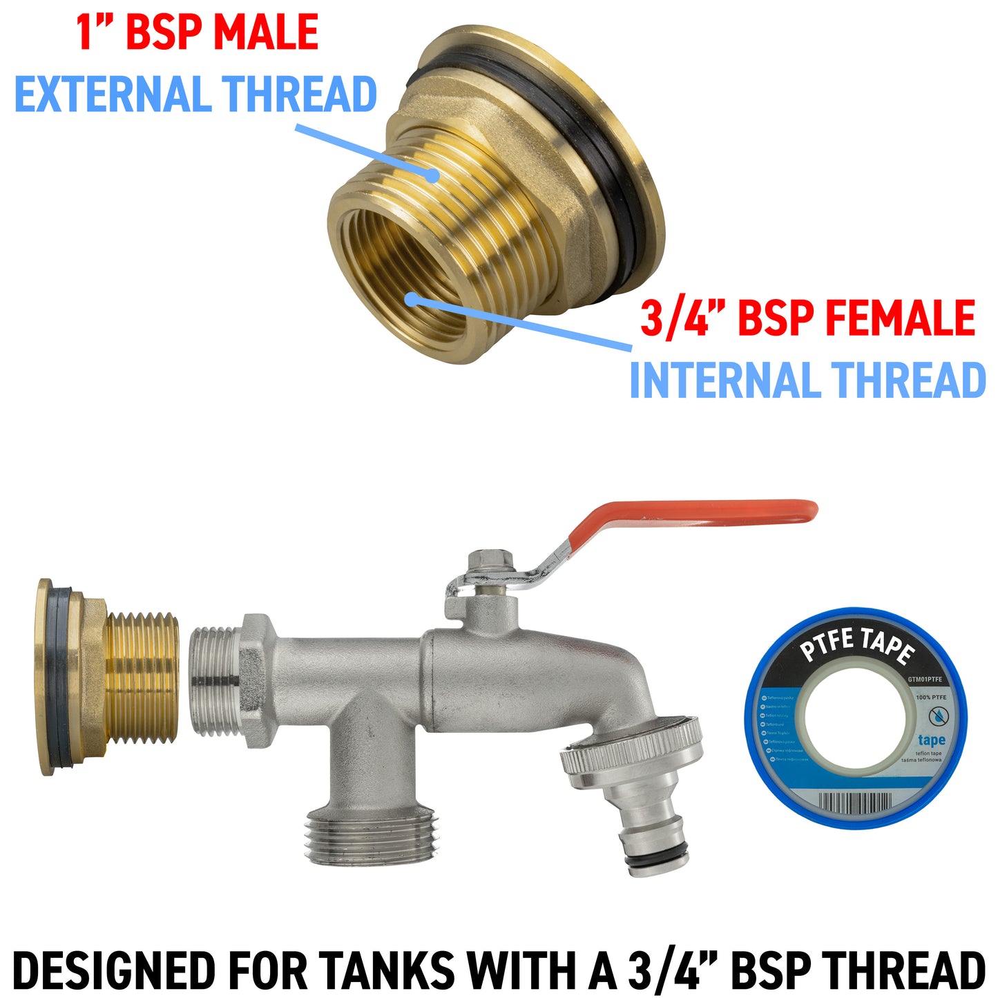 Water Butt Brass Kit 1" with Double Tap