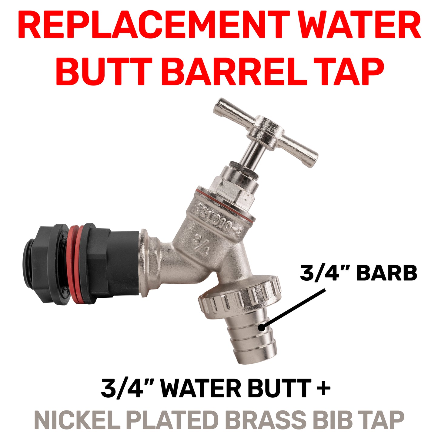 Water Butt Kit 3/4" with Nickel Plated Barbed Tap
