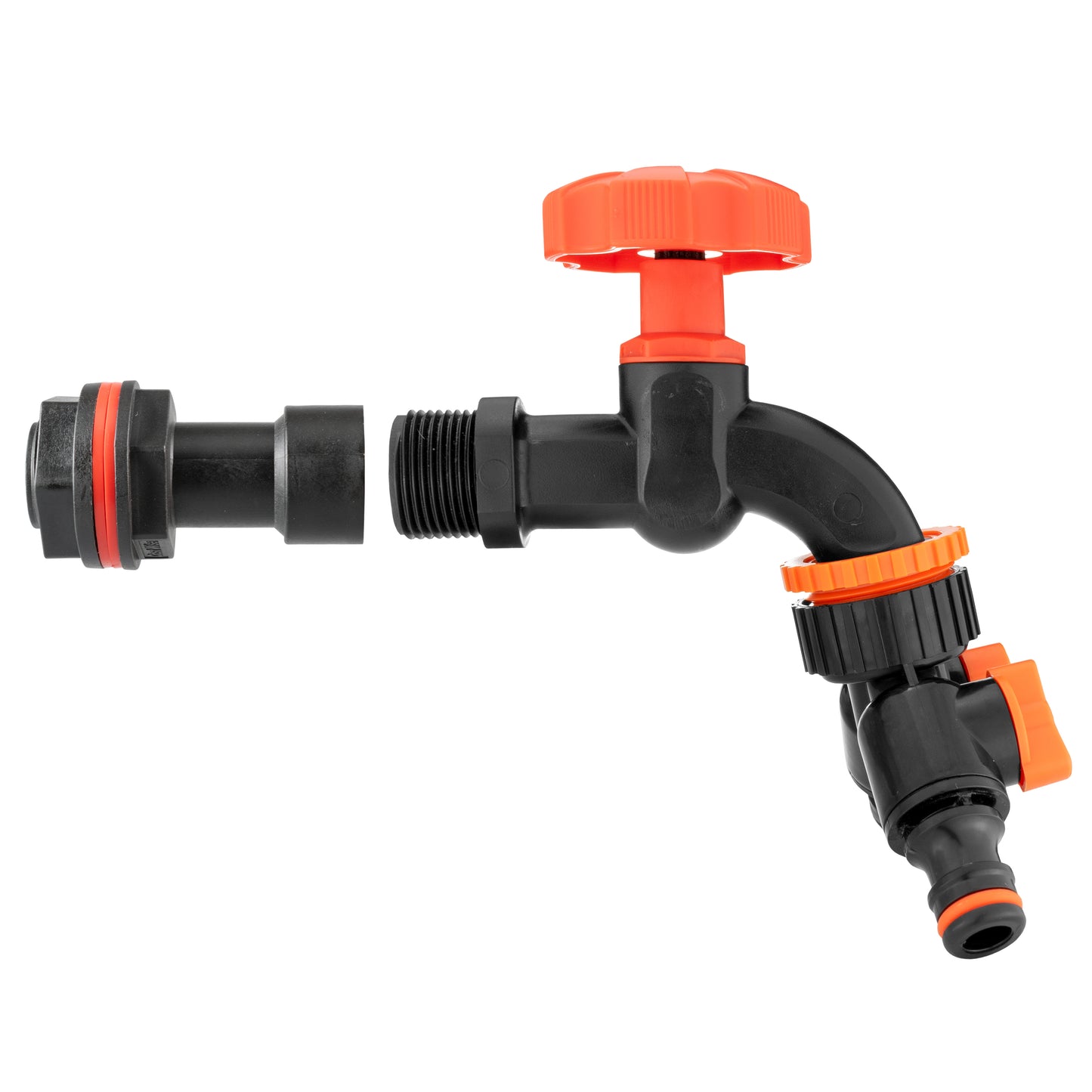 Water Butt Extension Kit 1/2" with Black Dial Tap + Two-Way Splitter and Drill Bit