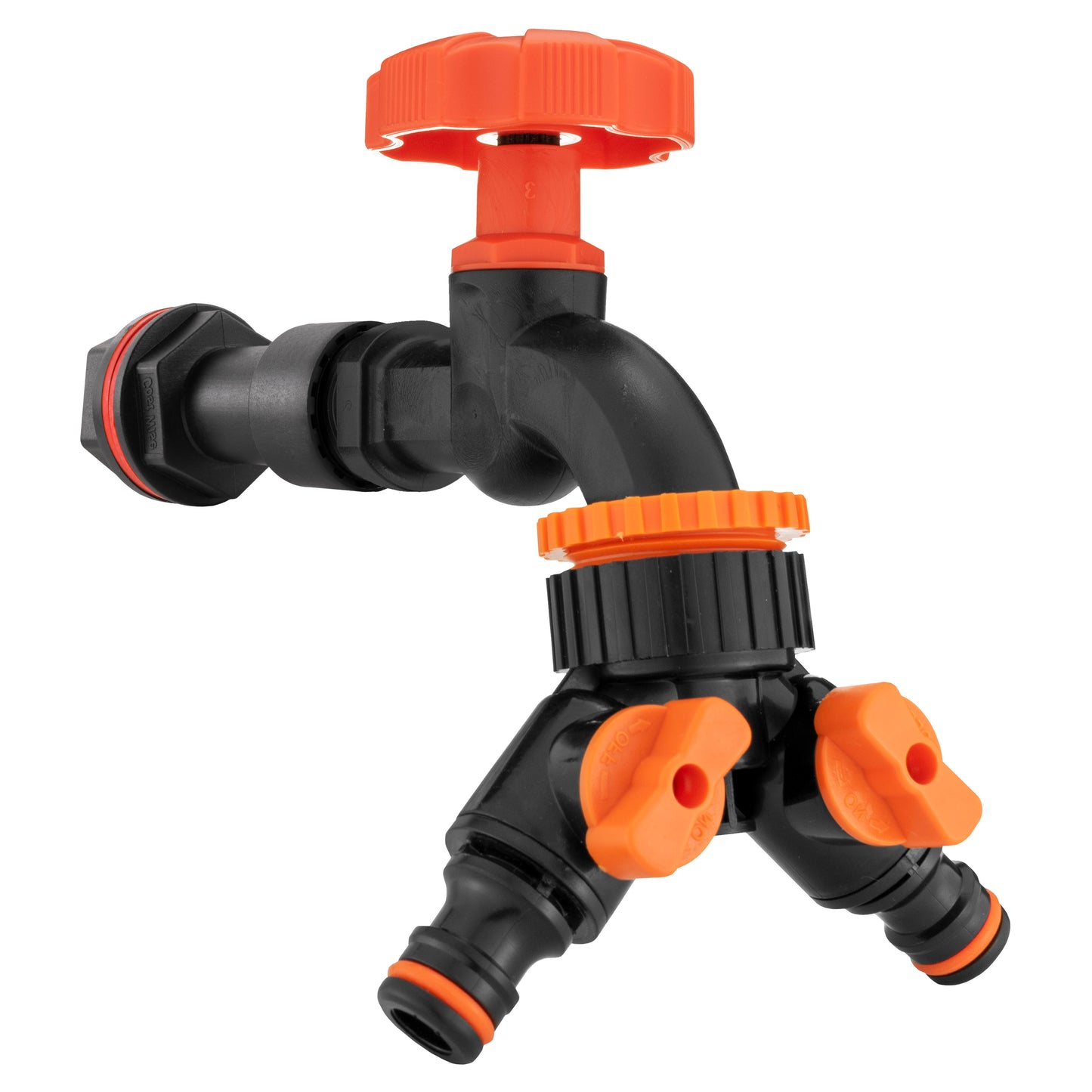 Water Butt Extension Kit 1/2" with Black Dial Tap + Two-Way Splitter and Drill Bit