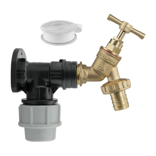 X002BUM5UD x50, 25mm MDPE Wall Flange Kit – Wall Plate Elbow 3/4Brass Garden Tap with Barb Hose Fitting and PTFE Tape – Easy to Install Hose Connector for Backyard, Around the House, Farmhouse. Set by MYPURECORE