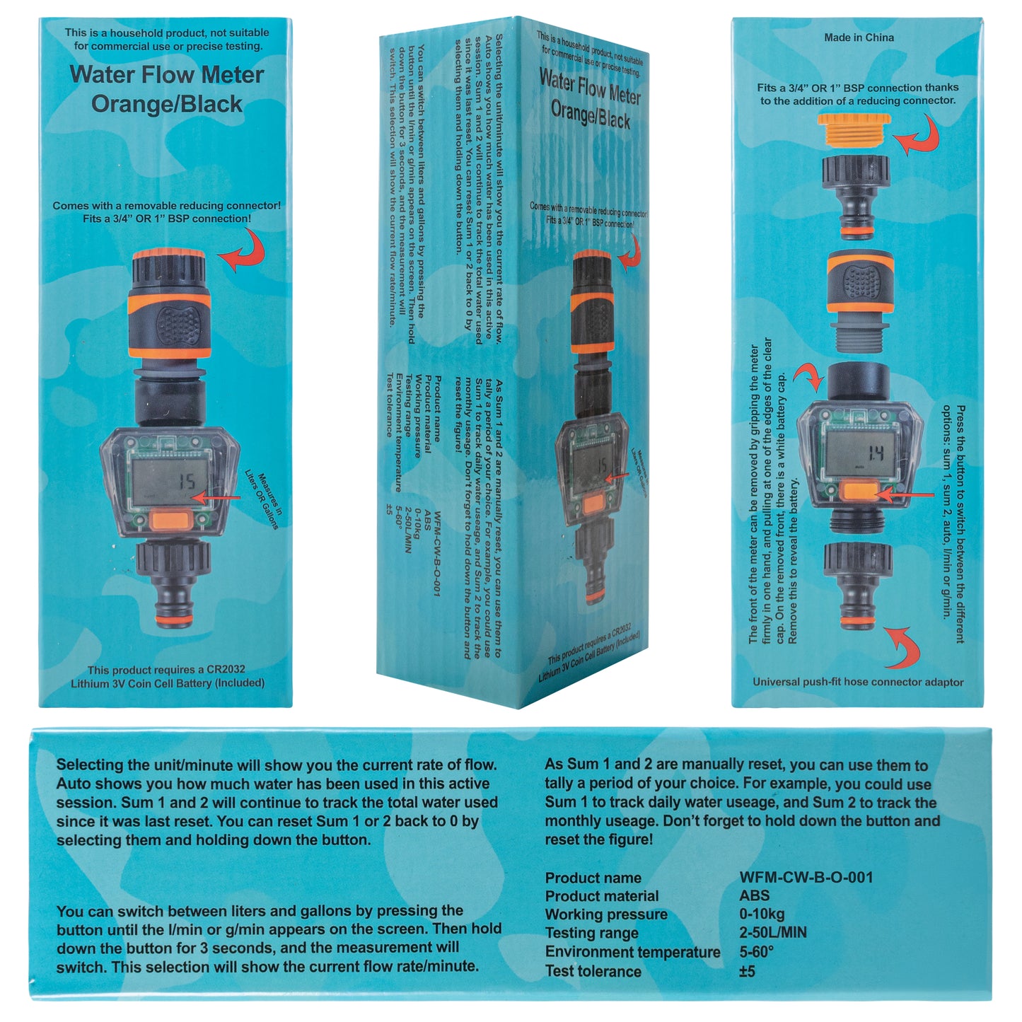 Water Flow Meter Black/Orange