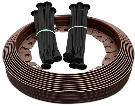 X001TF0X23	x13, Transform Your Outdoor Space with 10m of Flexible Brown Garden Edging Border - Complete with 20 Securing Pegs for Perfect Flower Beds, Lawns, and Pavement Design (40mm High). Set by MYPURECORE
