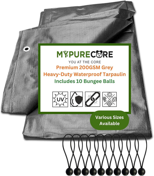 X002HBFMNX x20, 200GSM Grey Tarp with 10 Bungee Balls 2m x 2m