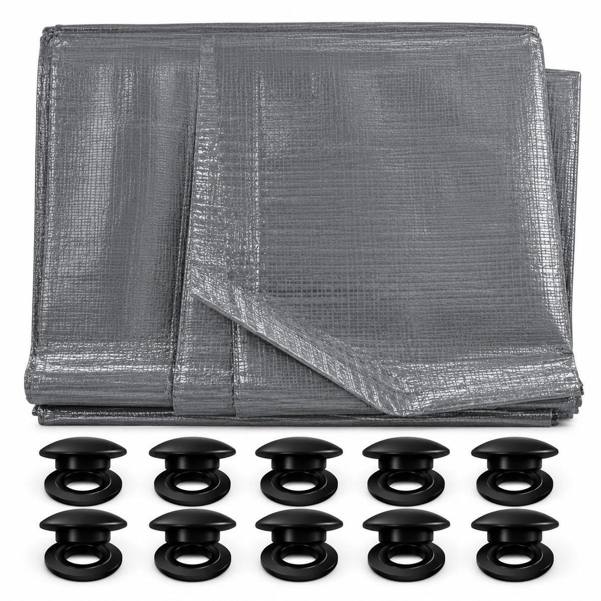 Tarpaulin 50GSM Grey with 10 x Clip-On Eyelets Black