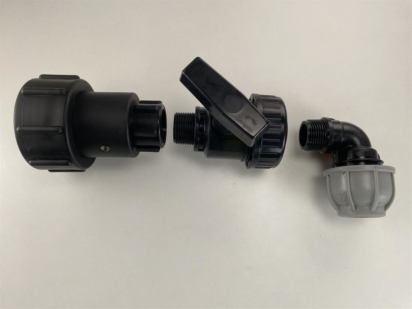 Swivel IBC Extender + Valve + MDPE Elbow 20mm