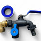 15mm Brass Wall Flange Kit with Garden Lever Double Tap Black/Blue and PTFE Tape Kit