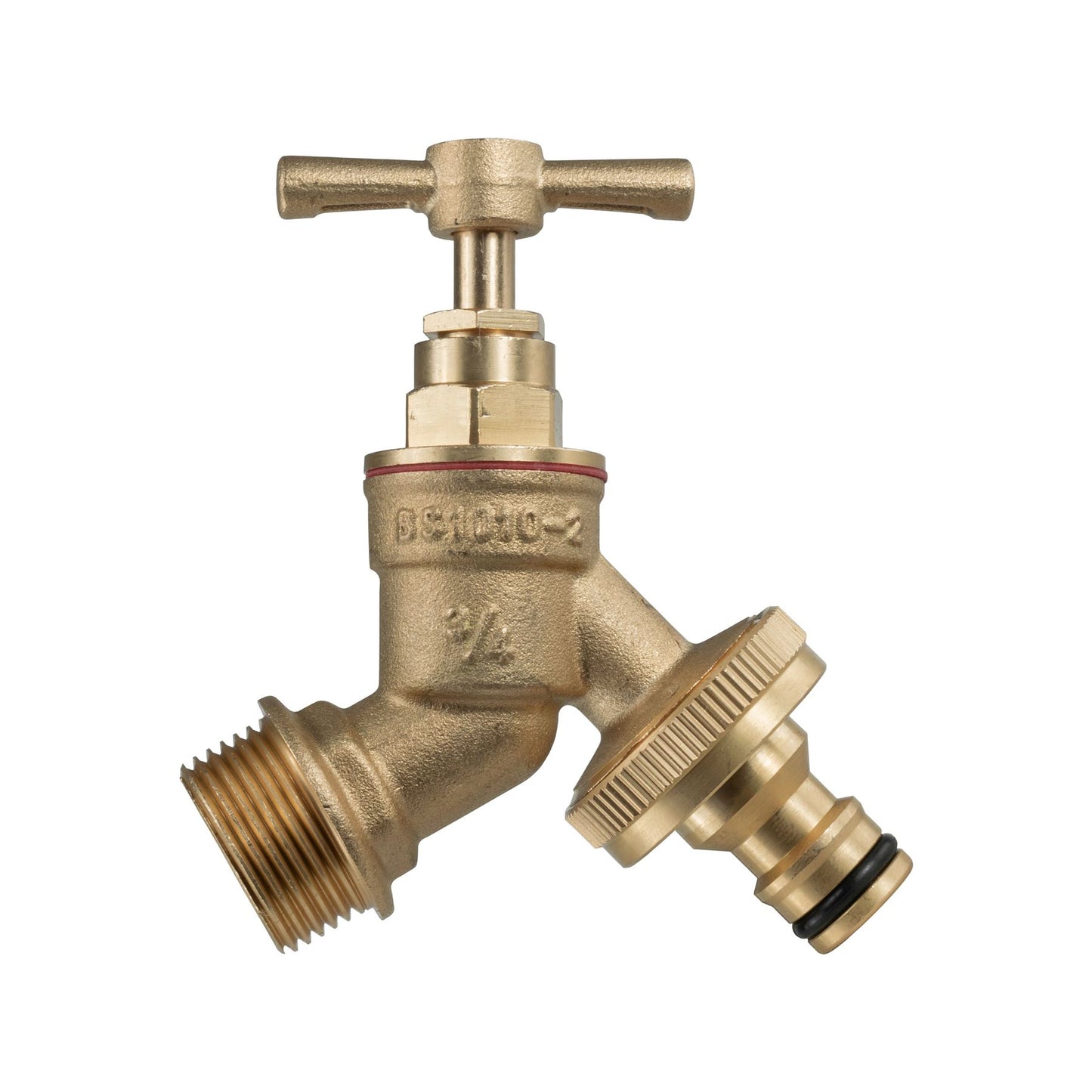 Brass Bib Tap Quick Connect with MDPE Tee 25mm - 3/4" BSPF