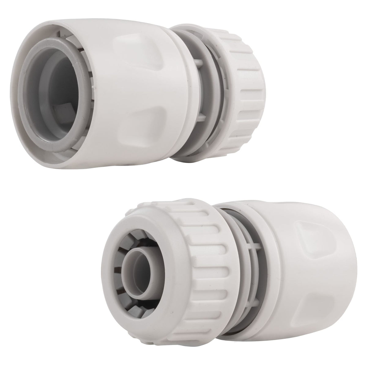 2-Way Tap Connector with 3 x Quick Connect Outlets and 3 x Standard 1/2" Hose Connectors (Grey/White)