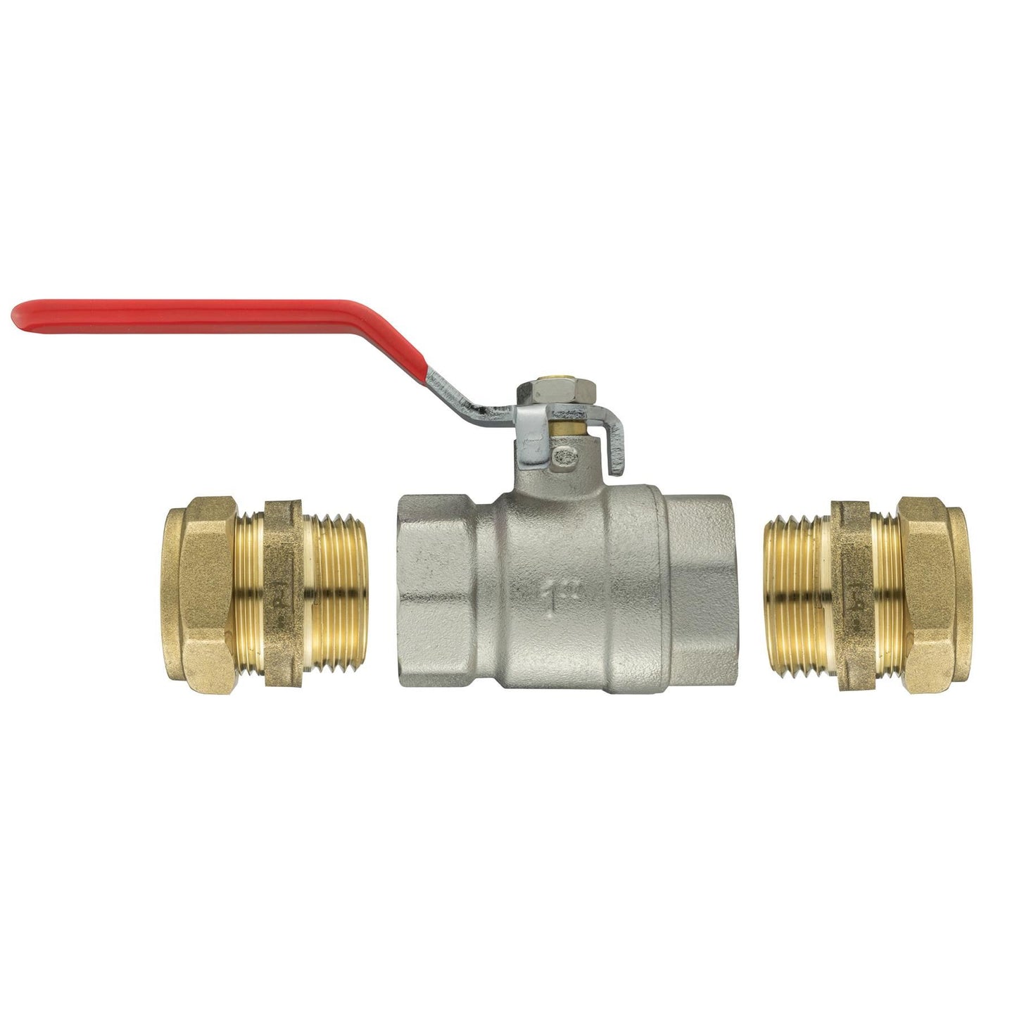 Ball Valve Lever 1" BSPF with Brass Compression 28mm Outlets