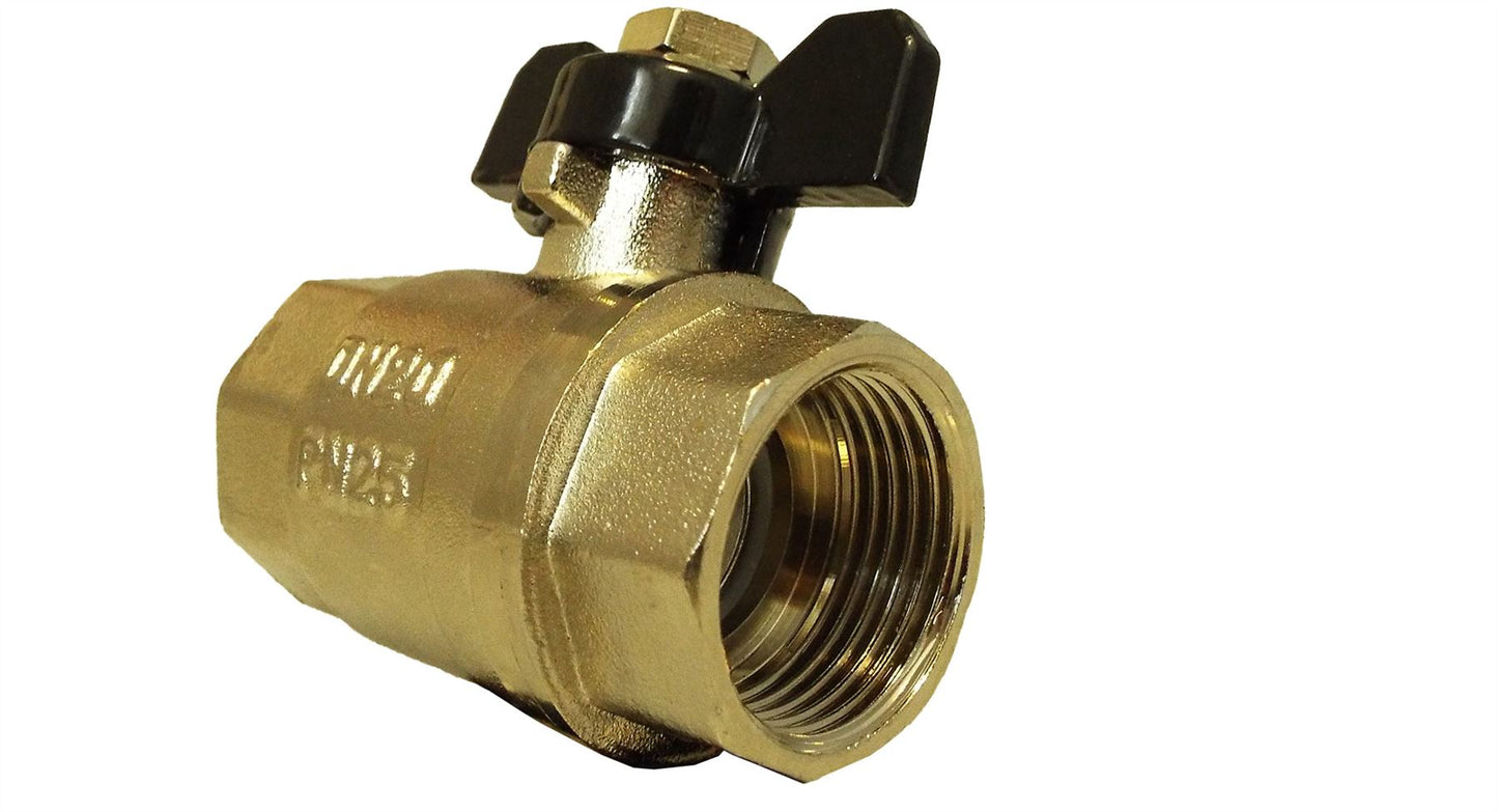 Butterfly Bib Valve 1" BSPF-F with 2 x Brass Straight 25mm Barbed Fittings
