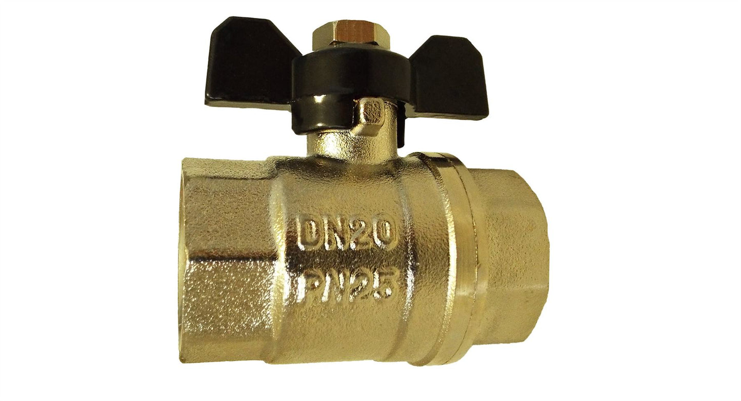 Butterfly Bib Valve 1" BSPF-F with 2 x Brass Straight 25mm Barbed Fittings