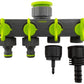 4-Way Valved Splitter Lime with Two Quick Connect, 4mm Barb and 16mm Barb Outlet