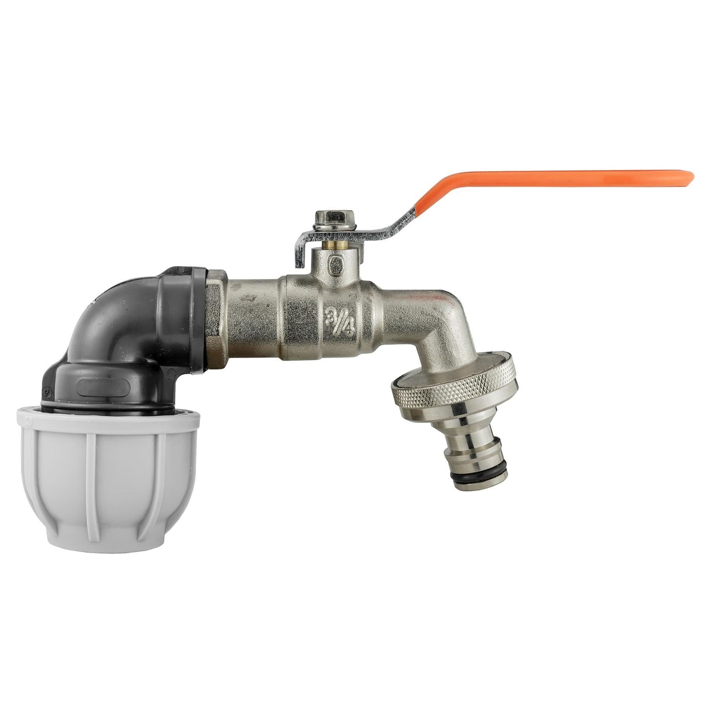 Garden Lever Tap 3/4 BSPM to Quick Connect + 20mm MDPE Elbow