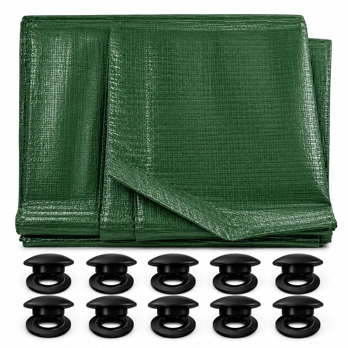 Tarpaulin 50GSM Green with 10 x Clip-On Eyelets Black