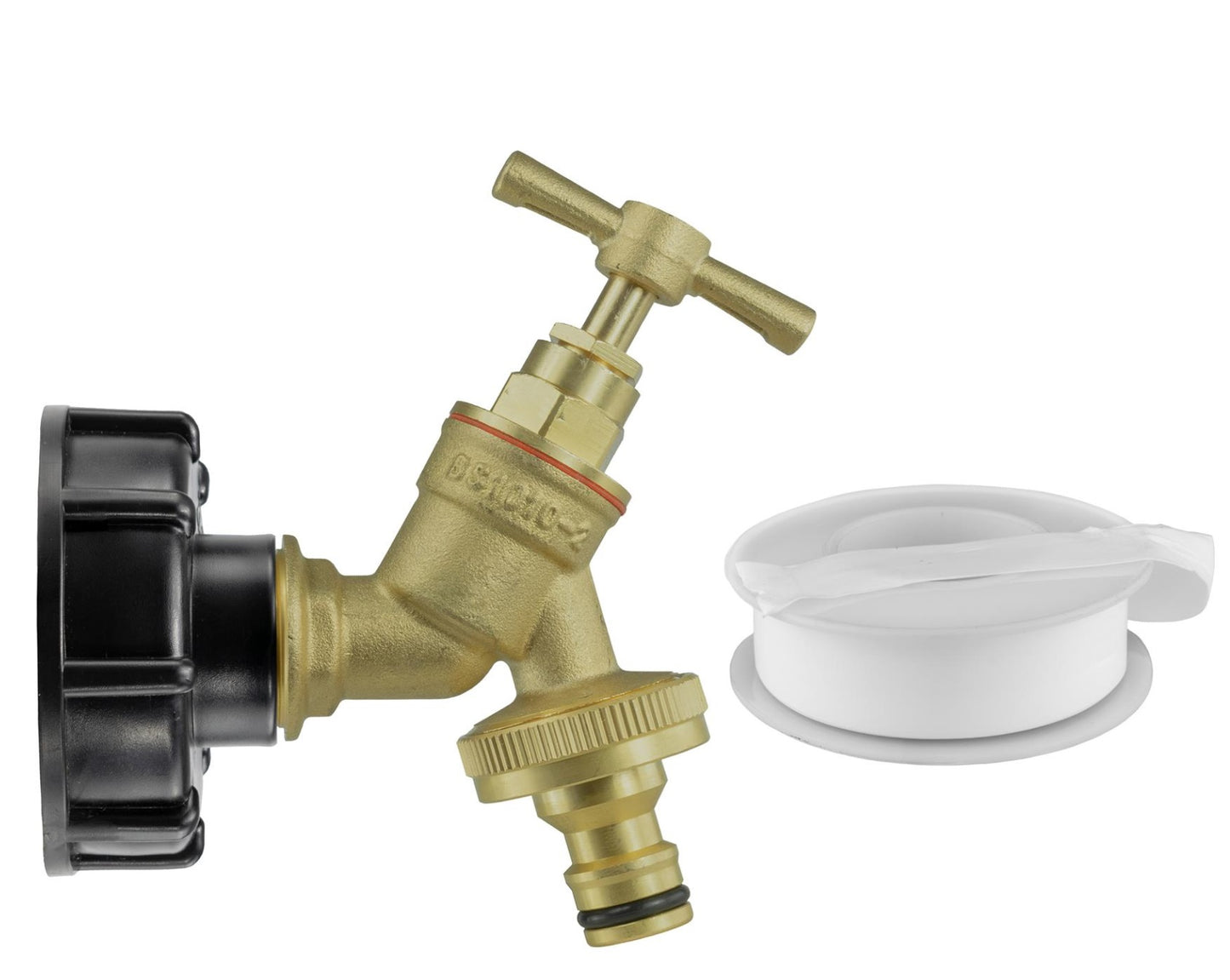 X001L00KKB x1, IBC Tank Adapter Hose Connector – S60X6 Brass Garden Tap with Click-Lock Hose Fitting – Heavy Duty Coarse Thread PTFE Tape Included – Easy Installation – Snap On Male Outlet. Set by MYPURECORE